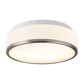 Searchlight Discs 28cm 2 Light Flush Fitting with Opal Glass Shade & Satin Silver Trim - 7039-28SS M