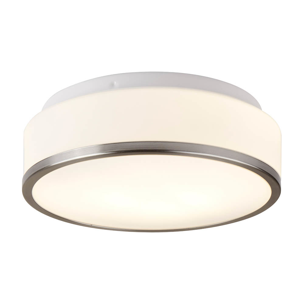 Searchlight Discs 28cm 2 Light Flush Fitting with Opal Glass Shade & Satin Silver Trim - 7039-28SS L