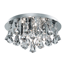 Searchlight IP44 Hanna 4 Light Crystal Ceiling Flush Fitting with Clear Pyramid Crystal Drops - 2204