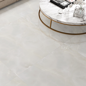 Selena Polished White Onyx Marble Effect Tiles - 600 x 600mm