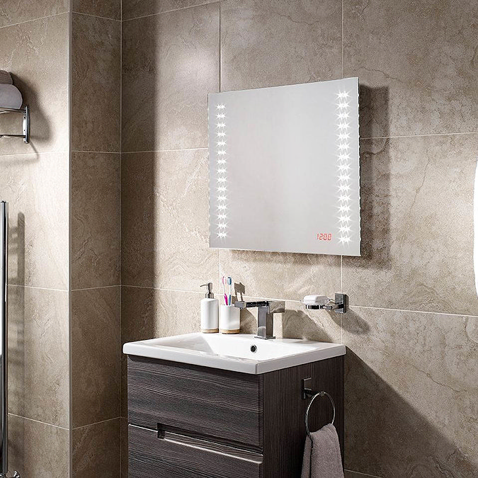 Sensio Crono LED Mirror with Digital Clock, Demister Pad & Shaving Socket - SE30646C0  In Bathroom L