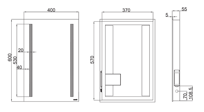 Sensio Lumino Evo+ Lithium Battery LED Mirror - 600 x 400mm