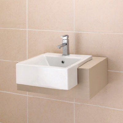 Serene 420 1 Tap Hole Semi Recessed Ceramic Basin - 231011 Large Image