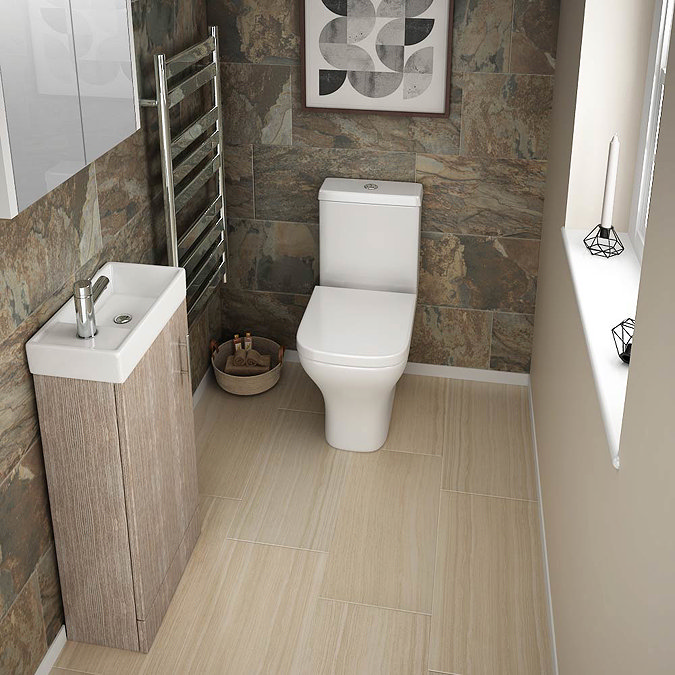 Milan Compact Floor Standing Basin Vanity Unit - Light Oak (W400 x D222mm)  Profile Large Image