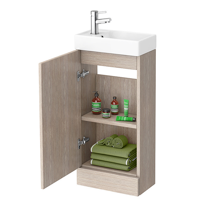 Milan Compact Floor Standing Basin Vanity Unit - Light Oak (W400 x D222mm)  Feature Large Image
