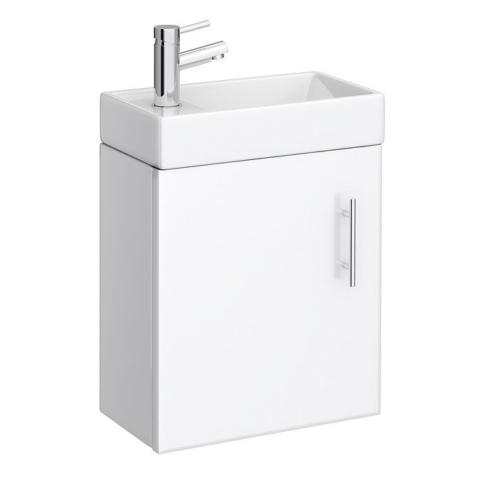 Milan Modern Wall Hung Basin Vanity Unit - Gloss White (W400 x D222mm) Large Image