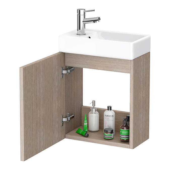 Milan Compact Wall Hung Basin Vanity Unit - Light Oak (W400 x D222mm) Feature Large Image