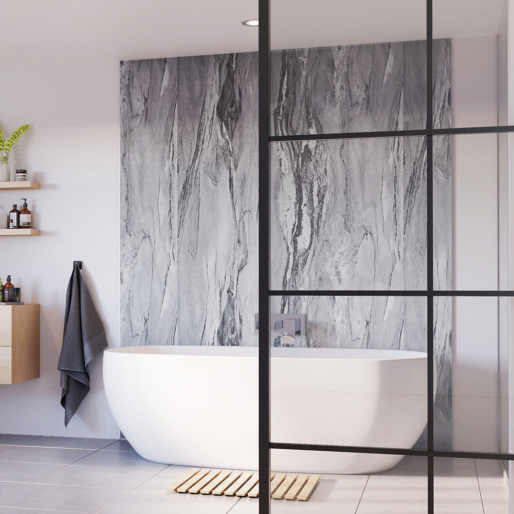 Showerwall Grey Volterra Gloss Waterproof Decorative Wall Panel at