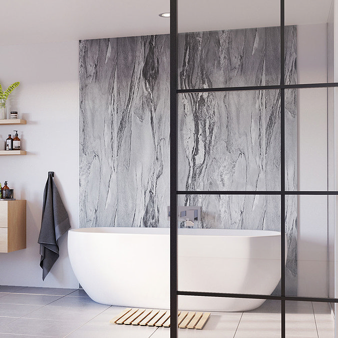 Showerwall Grey Volterra Gloss Waterproof Decorative Wall Panel - Various Size Options  Profile Larg