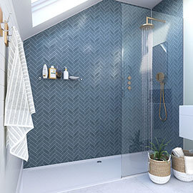 Showerwall Navy Herringbone Acrylic Waterproof Decorative Wall Panel Medium Image