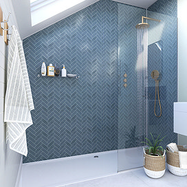 Showerwall Navy Herringbone Acrylic Waterproof Decorative Wall Panel Large Image