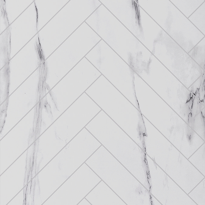 Showerwall Tile Effect Bathroom Wall Panel 2400 x 600mm - White Marble Herringbone