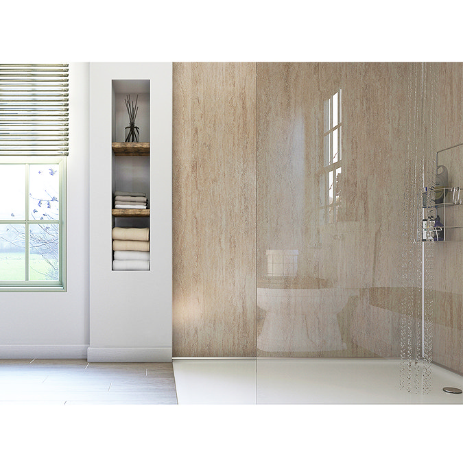 Showerwall Travertine Gloss Waterproof Decorative Wall Panel - Various Size Options Profile Large I