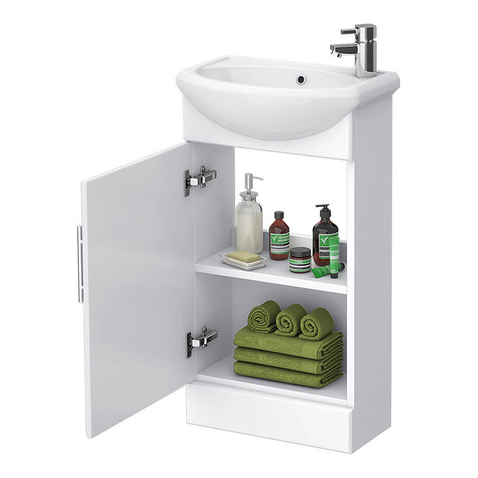 Sienna W920 x D200mm High Gloss White Vanity Unit Cloakroom Suite + D-shaped pan  Standard Large Ima