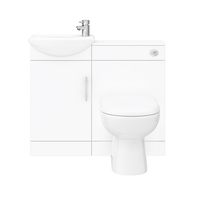 Sienna W920 x D200mm High Gloss White Vanity Unit Cloakroom Suite + D-shaped pan  Standard Large Ima