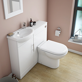 Sienna W920 x D200mm High Gloss White Vanity Unit Cloakroom Suite + D-shaped pan Medium Image