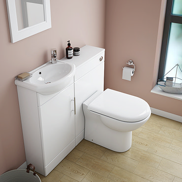 Sienna W920 x D200mm High Gloss White Vanity Unit Cloakroom Suite + D-shaped pan  Feature Large Imag