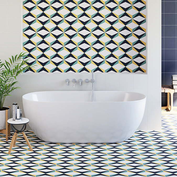 Sigma Diamonds Patterned Wall and Floor Tiles - 200 x 200mm Large Image