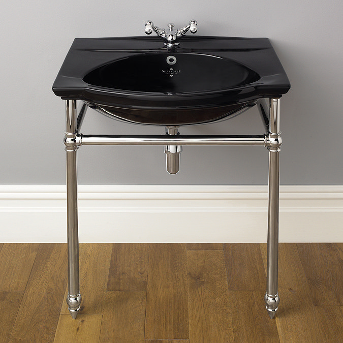 Silverdale Damea 650mm Wide Black Basin with Chrome Stand Large Image