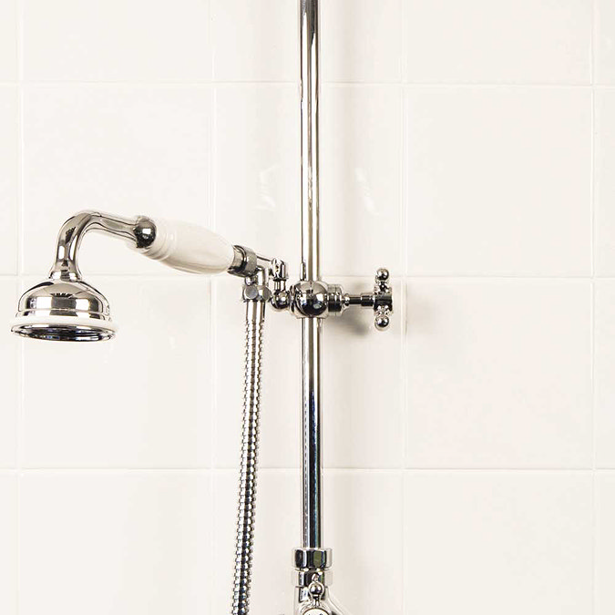 Silverdale Exposed Thermostatic Valve w Diverter, Arm, 5" Rose, Riser & Handset Feature Large Image