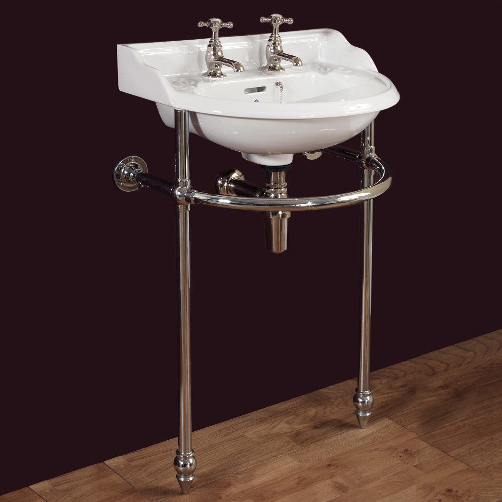 Silverdale Victorian Cloakroom Basin with Chrome Stand (530mm Wide - 2 Tap Hole) Profile Large Image