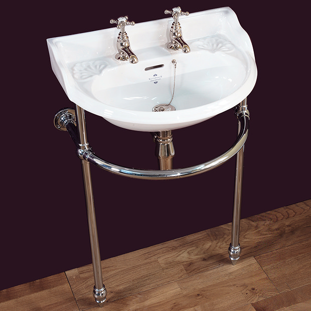 Silverdale Victorian Cloakroom Basin with Chrome Stand (530mm Wide - 2 Tap Hole) Large Image