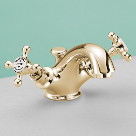 Silverdale Victorian Basin Monobloc Tap with Pop Up Waste Gold Large Image