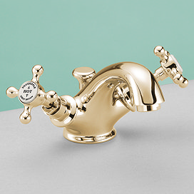 Silverdale Victorian Basin Monobloc Tap with Pop Up Waste Gold Large Image