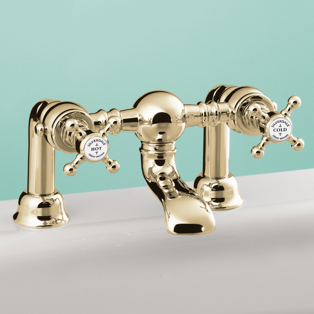 Silverdale Victorian Bath Filler Bridge Taps | Gold Finish | Online