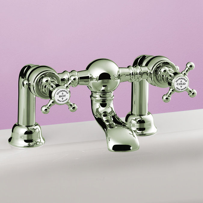 Silverdale Victorian Bath Filler Bridge Taps Nickel Large Image