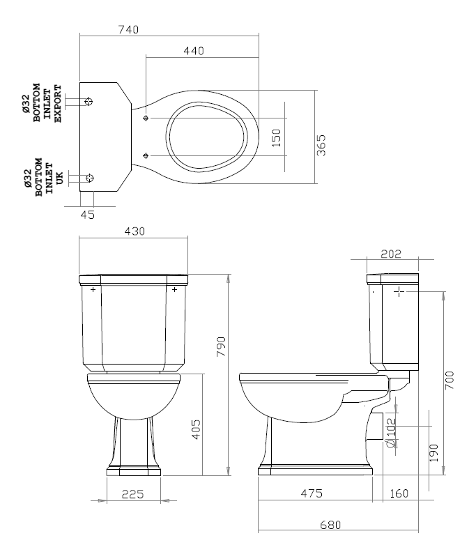 Silverdale Victorian Blue Garden Pattern Close Coupled Toilet - Excludes Seat
