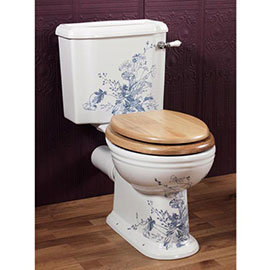 Silverdale Victorian Blue Garden Pattern Close Coupled Toilet - Excludes Seat Medium Image
