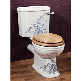 Silverdale Victorian Blue Garden Pattern Close Coupled Toilet - Excludes Seat Large Image