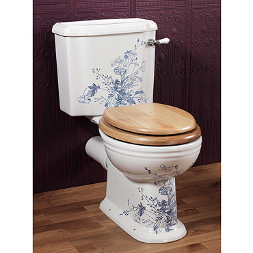 Silverdale Victorian Blue Garden Pattern Close Coupled Toilet - Excludes Seat Profile Large Image