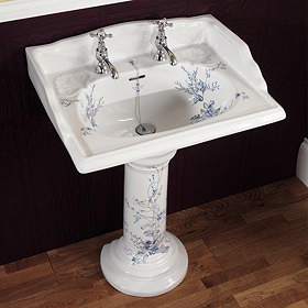 Silverdale Victorian Blue Garden Pattern 635mm Wide Basin with Full Pedestal Large Image