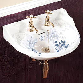 Silverdale Victorian Blue Garden Wall Hung Cloakroom Basin (530mm Wide - 2 Tap Hole) Medium Image