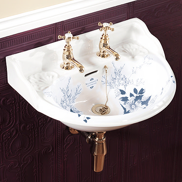 Silverdale Victorian Blue Garden Wall Hung Cloakroom Basin (530mm Wide - 2 Tap Hole) Profile Large I