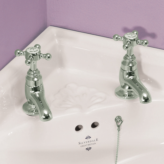 Silverdale Victorian Cloakroom Basin Pillar Taps Nickel Large Image