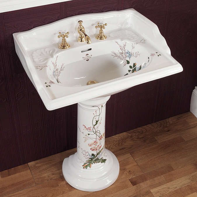 Silverdale Victorian Garden Pattern 635mm Wide Basin with Full Pedestal Large Image
