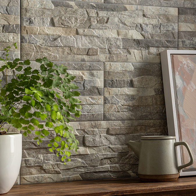 Silvetta Grey Stone Effect Split Face Tiles - 150 x 450mm
