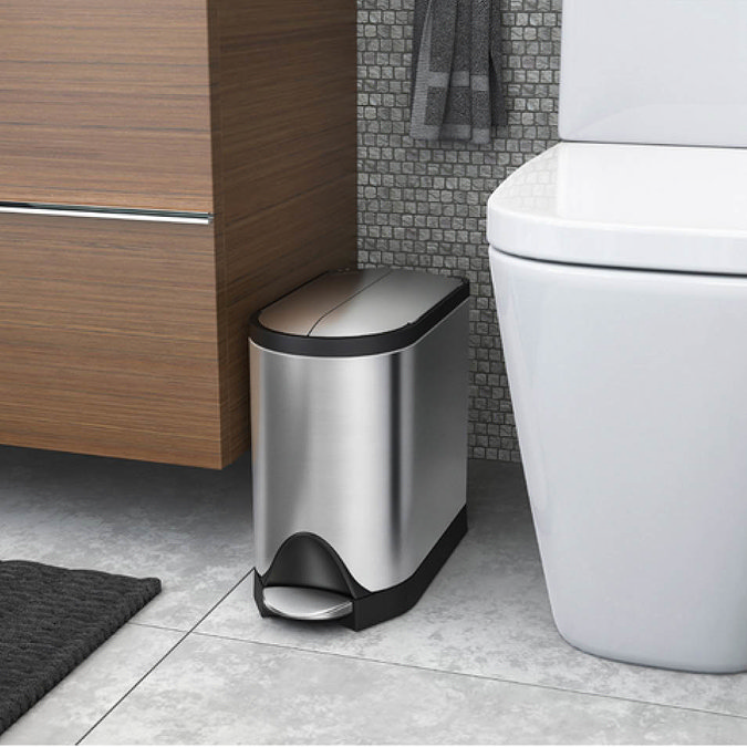 simplehuman 10 Litre Butterfly Pedal Bin - Brushed Steel - CW1899  In Bathroom Large Image