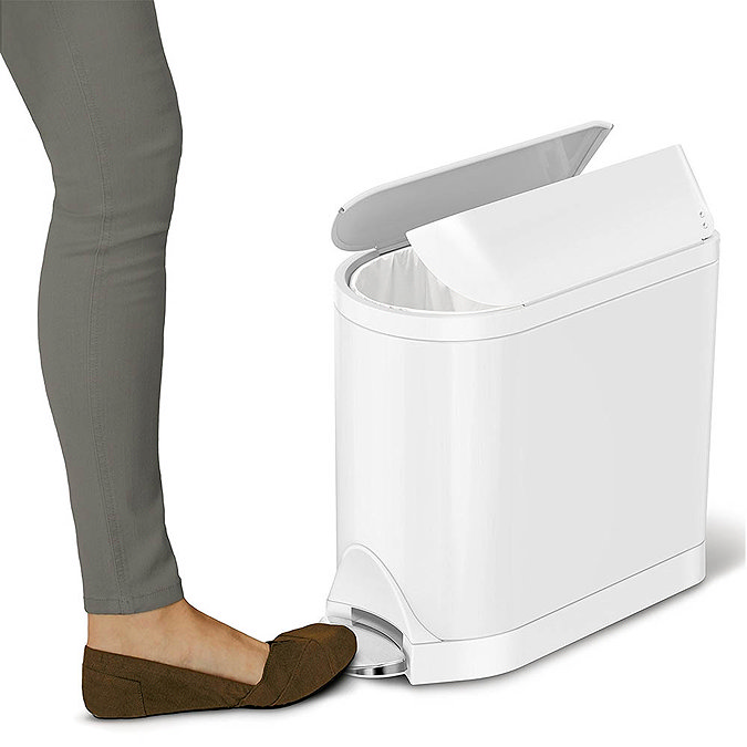 simplehuman 10 Litre Butterfly Pedal Bin - White Steel - CW2042  Standard Large Image