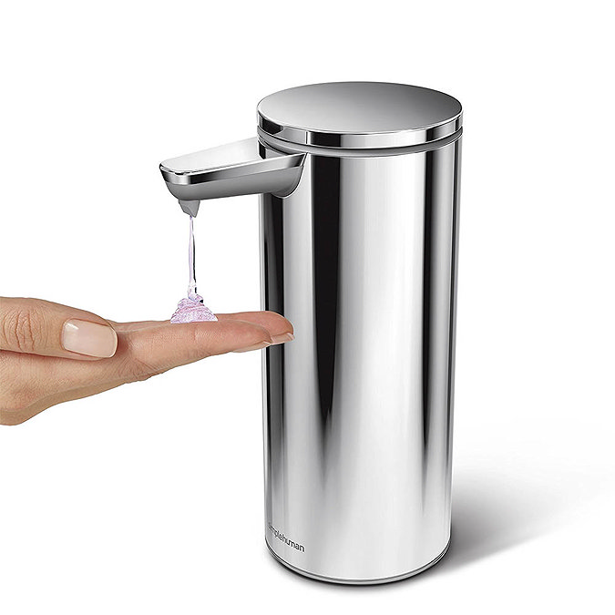 simplehuman Rechargeable Liquid Sensor Pump Soap Dispenser - Polished Steel - ST1044  In Bathroom La