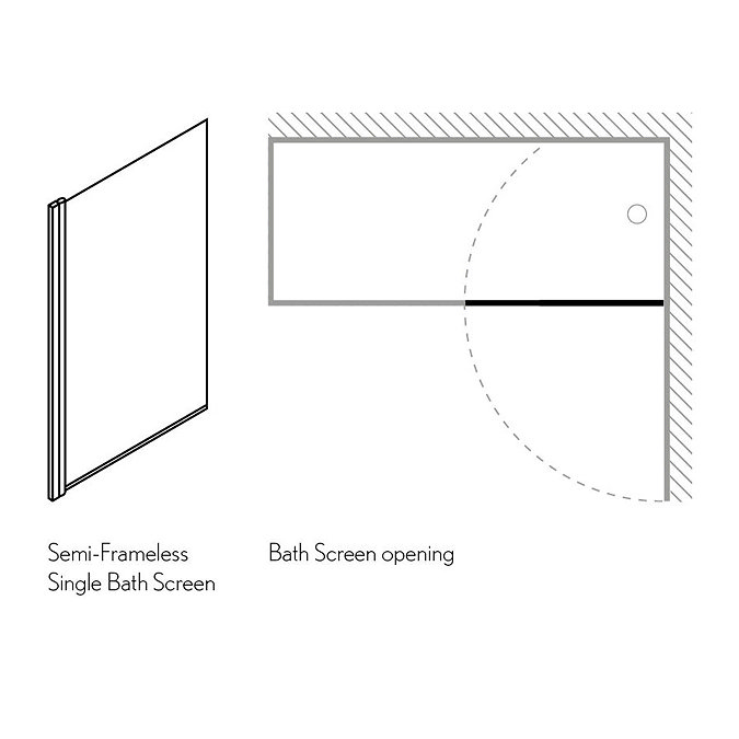 Simpsons - Design Semi-Frameless Single Bath Screen - 850mm  Standard Large Image