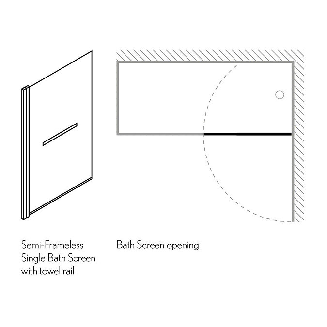 Simpsons Design Semi-Frameless Single Bath Screen + Towel Rail (850mm)  Profile Large Image