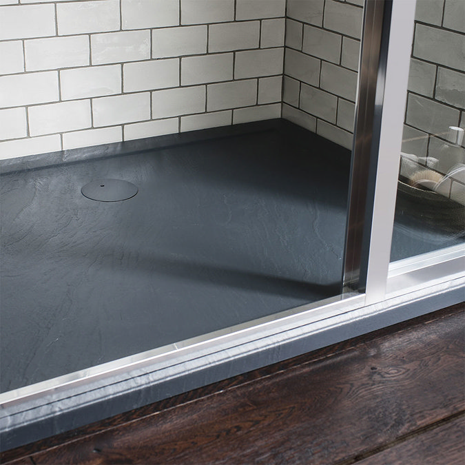 Simpsons Pentagon 35mm Grey Slate Acrylic Shower Tray with Waste - Various Size Options Profile Larg