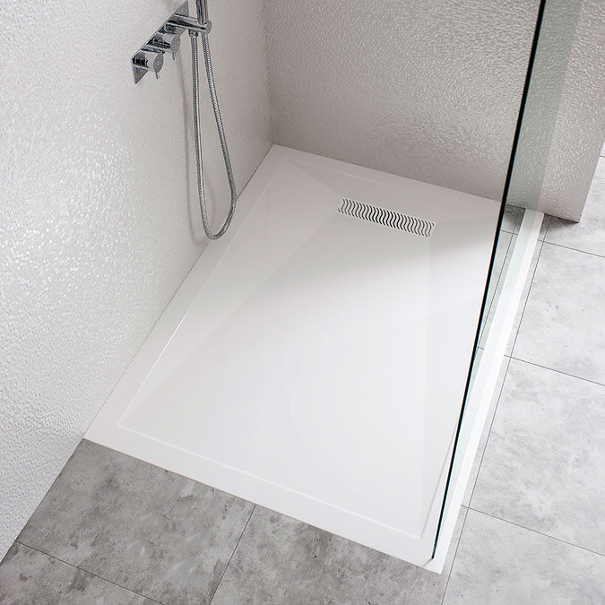 Simpsons - Rectangular Low Profile Stone Resin Shower Tray with Linear Waste - Various Size Options Profile Large Image