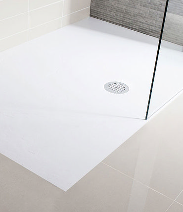 Simpsons White Anti-Slip Textured Slate Effect Shower Tray with Waste - 5 Size options Profile Large