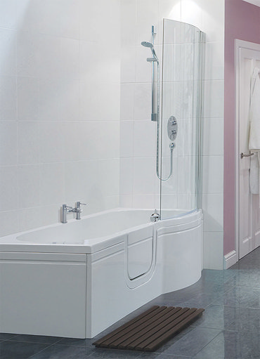 Smarter Bathing - Buttermere Walk-In P-shaped Bath with Bath screen and Front Panel Profile Large Image