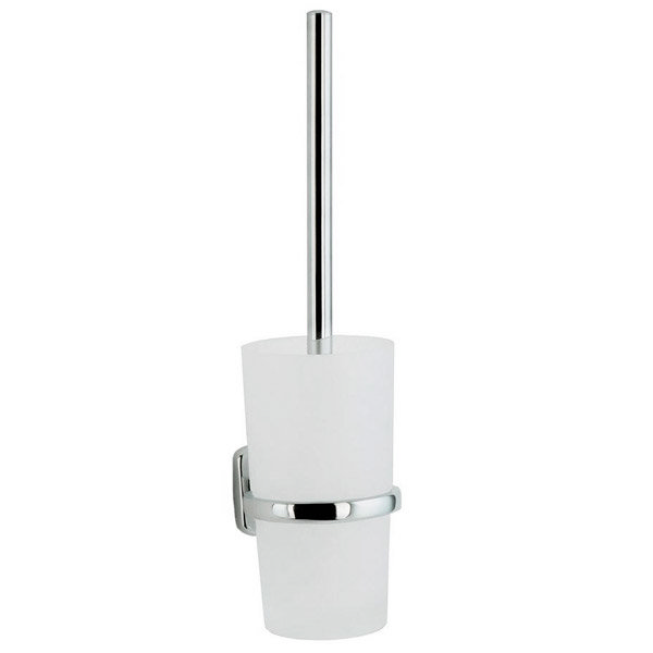 Smedbo Cabin wall mounted Toilet Brush and Frosted Glass Container - Chrome Plated - CK333 Large Ima